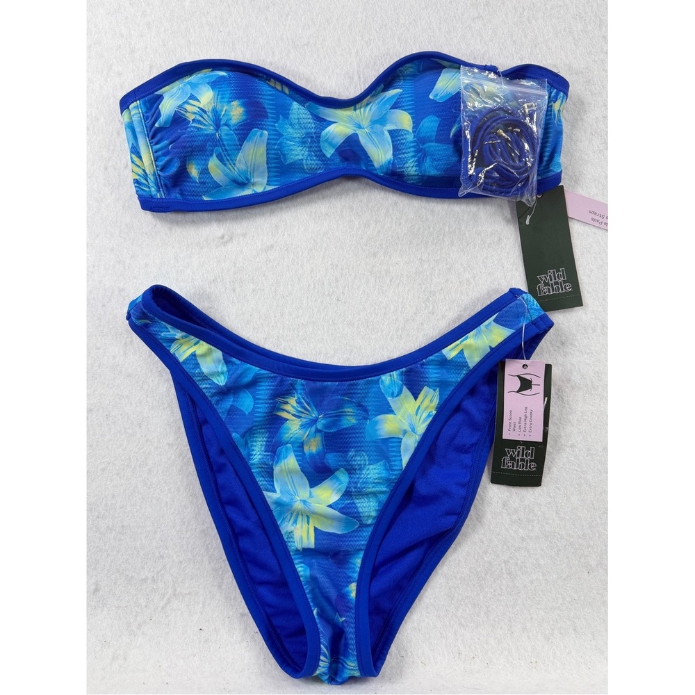Wild Fable NWT Blue Floral Bandeau Bikini Set‎ Small